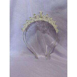 Silver Tone Rhinestone Tiara Crown Bridal Headband Wedding Prom Princess Accesso
